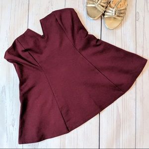 Burgundy Urban Outfitters Peplum Strapless Top